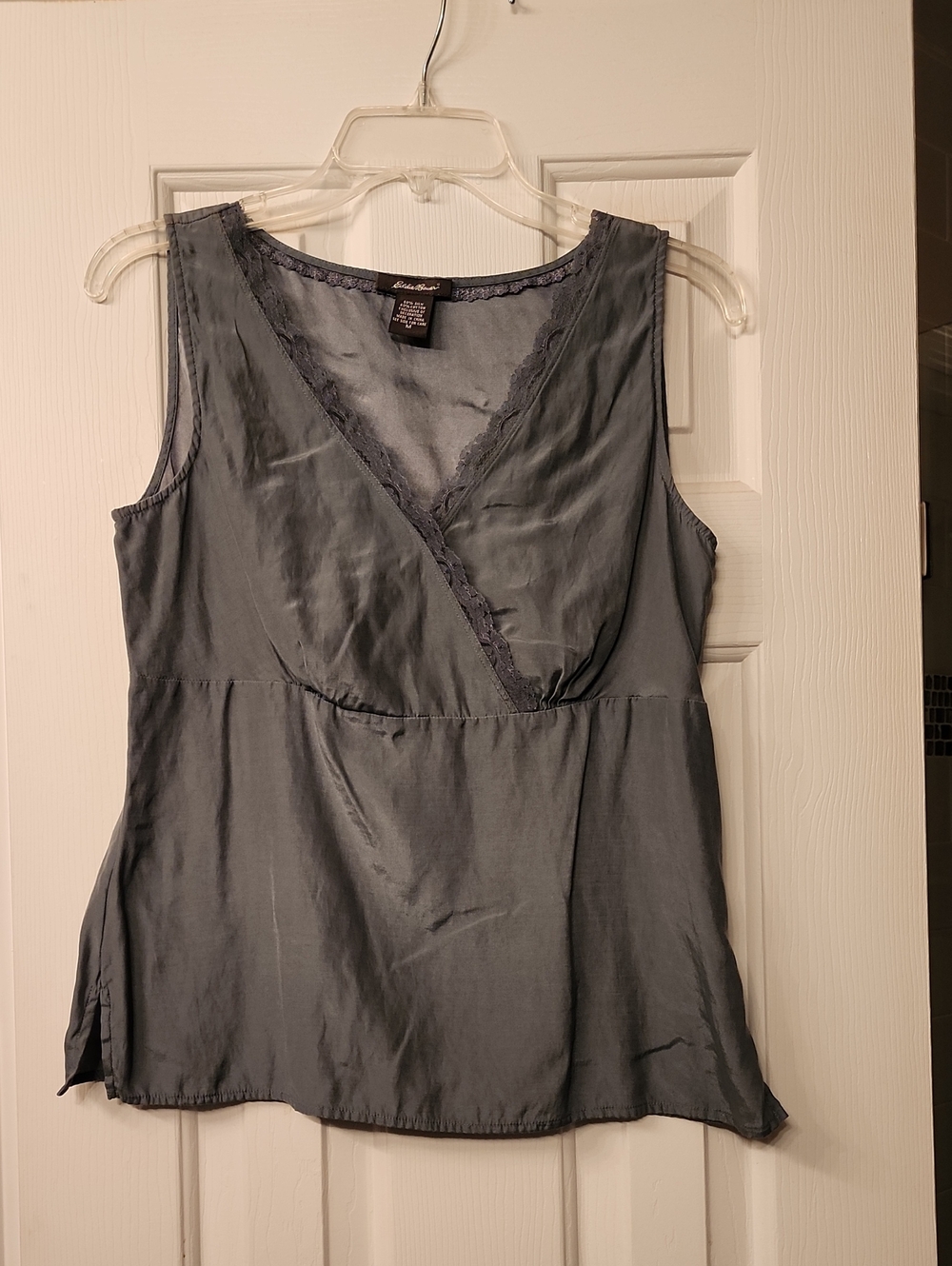 Silky V-Neck Sleeveless Top - Slate Gray/deep Sage Green